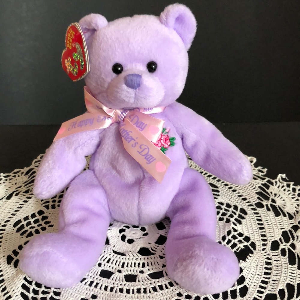 “Love to Mom” Ty Beanie Baby Lavender Bear Mint tag PRISTINE